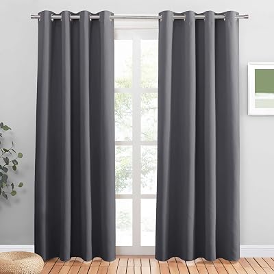PONY DANCE Blackout Thermal Curtains 84 Inch Drop Grey Eyelet 2 Panels W52 x