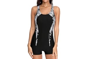 CharmLeaks Womens Boyleg Racerback One Piece Swimsuit Athletic Full Coverage Swimwear Lap Swimming Suit