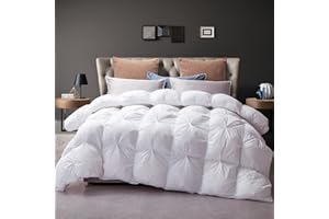 L LOVSOUL White Pinch Pleat Goose Down Comforter King Size,All Season Fluffy Down Duvet Insert,61 Oz Medium Weight for Bedding Comforter with Corner Tabs,100% Cotton Cover,King Comforter 106x90 Inch
