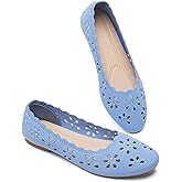 BABUDOG Mesh Ballet Flats Shoes for Women,Womens Flats Dressy Comfortable,Women's Dress Shoes with Flower Eyelets,Slip on Casual Walking Flats