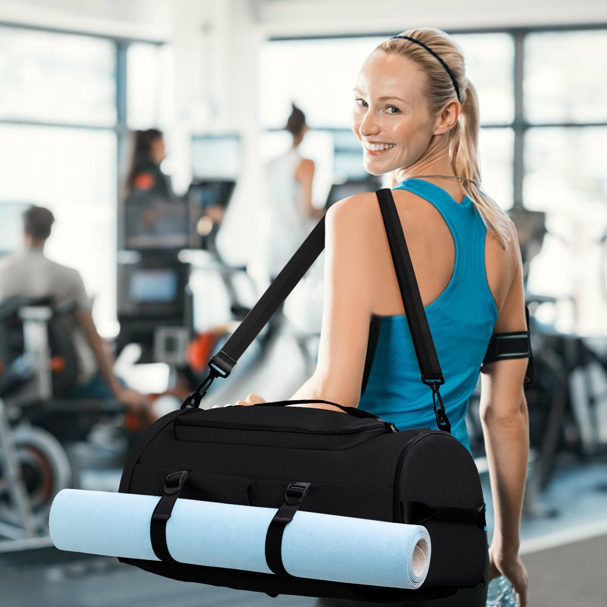 MIYCOO Gym Bag for Men Women with Shoes Compartment - Duffle Bag, Travel Backpack, Sports Backpack, Weekender Overnight Bag with Wet Pocket - Black, MIYCOO
