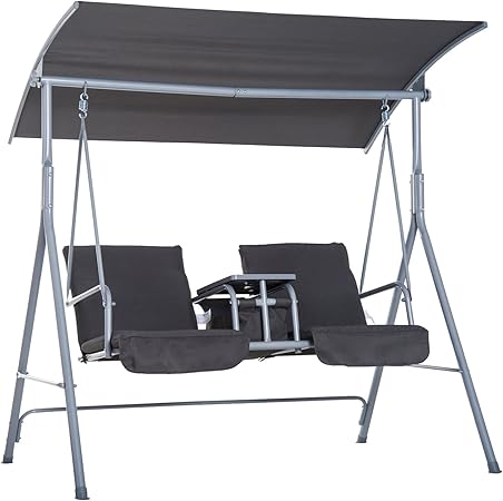 Amazon De Outsunny Hollywoodschaukel Gartenschaukel Schaukel 2 Sitzer Mit Sonnendach Grau 170 X 110 X 165cm