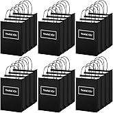 Handepo 100 Pcs Thank You Paper Bags Bulk 8 x 4 x 10 Inch Thank You Gift Boxes with Handle Shopping Merchandise Merchant Bags for Small Business, Retail Shopping, Wedding, Party, Boutique(Black)
