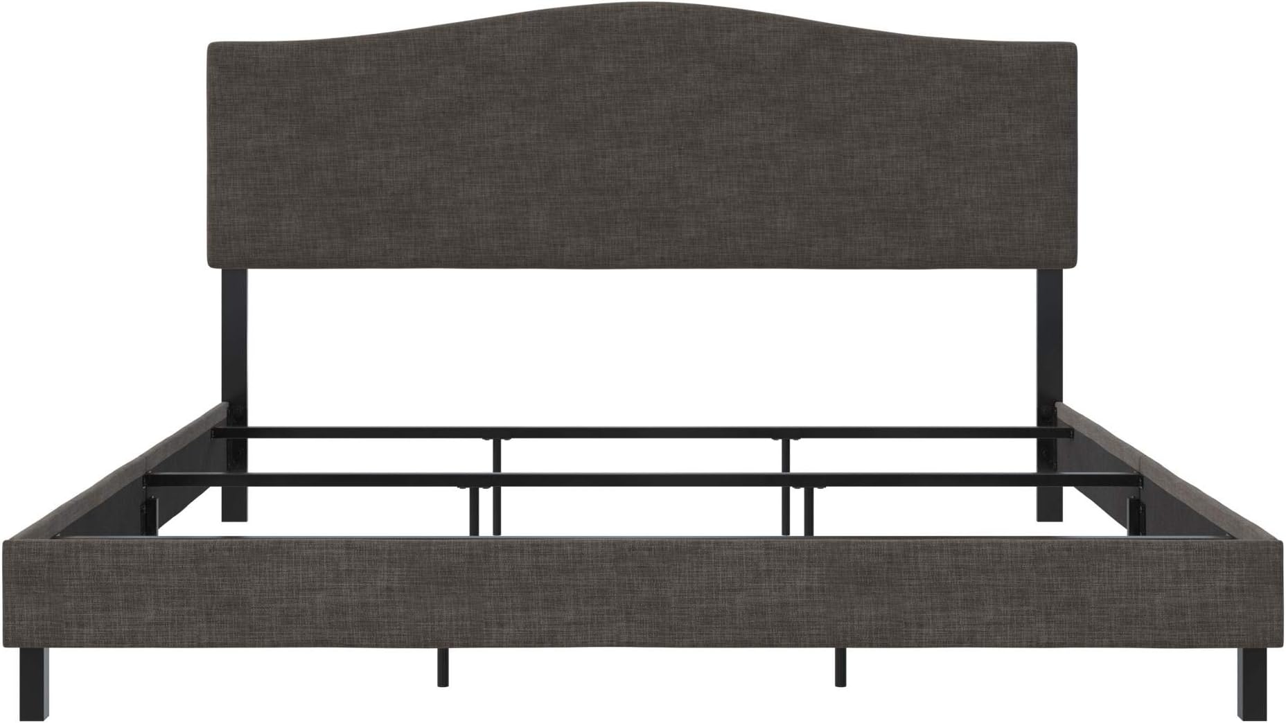 REALROOMS Mason Upholstered Panel Bed, Strong Steel Slat Support, King Size Frame, Grey Linen