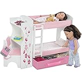 Emily Rose 18 Inch Doll Bunk Bed Set with Desk and Storage - Wooden Dollhouse Furniture with Bedding & Ladder - Compatible with American Girl, Our Generation, My Life As & Adora