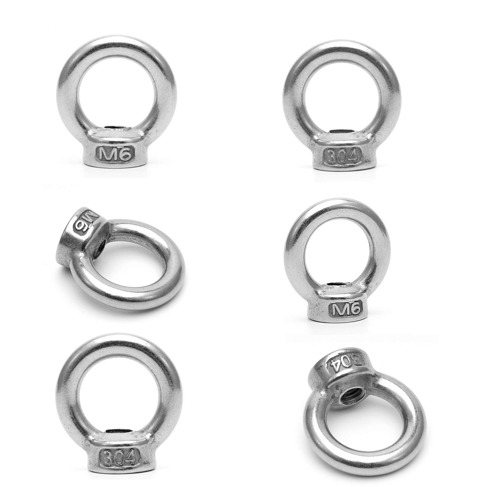 M6 Ring Lifting Eye Nuts 304 Stainless Steel Marine Hoisting Ring for All Kinds of Engineering Hoisting Equipment and Home Hoisting(6 Pieces)