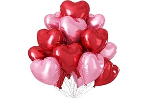 SOWIDE Pink Red Heart Ballloons,12Pcs 18 Inch Light Pink Foil Mylar Love Heart Shaped Balloons for Valentines Day Birthday Wedding Engagement Anniversary Party Graduation Baby Shower Decorations