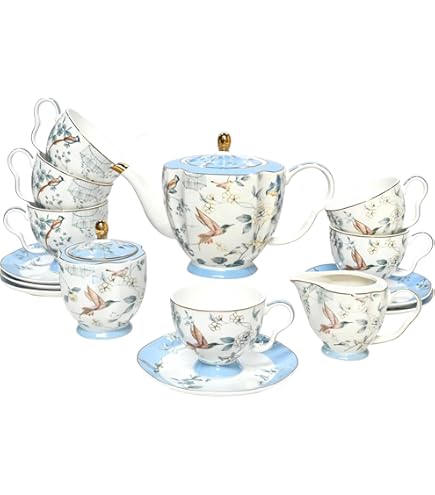 その他 Gracie China by Coastline Imports 4-Piece Porcelain Tea for One Stacked Teapot Cup Saucer Blue Cottage Rose Chintz by Gracie China by C Grace Teaware Blue Cottage Rose Chintz Fine Porcelain 11