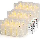 Nimiko Flickering Flameless LED Candles,Battery Operated Candles 24 Pcs with Embedded Star String,Acrylic LED Pillar Candles with Remote,Suitable for Home Decoration to Create an Atmosphere (White)