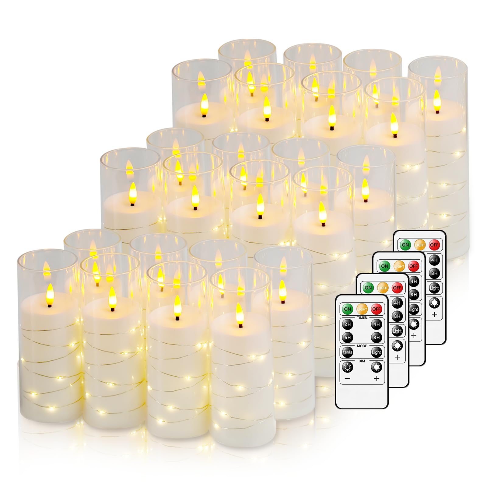 Nimiko Flickering Flameless LED Candles,Battery Operated Candles 24 Pcs with Embedded Star String,Acrylic LED Pillar Candles with Remote,Suitable for Home Decoration to Create an Atmosphere (White) Image