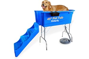 SHELANDY 45" Pet Grooming Bathtub Dog Wash Station | Heavy Duty Bathing Tub (Bathtub & Stairs Combo)