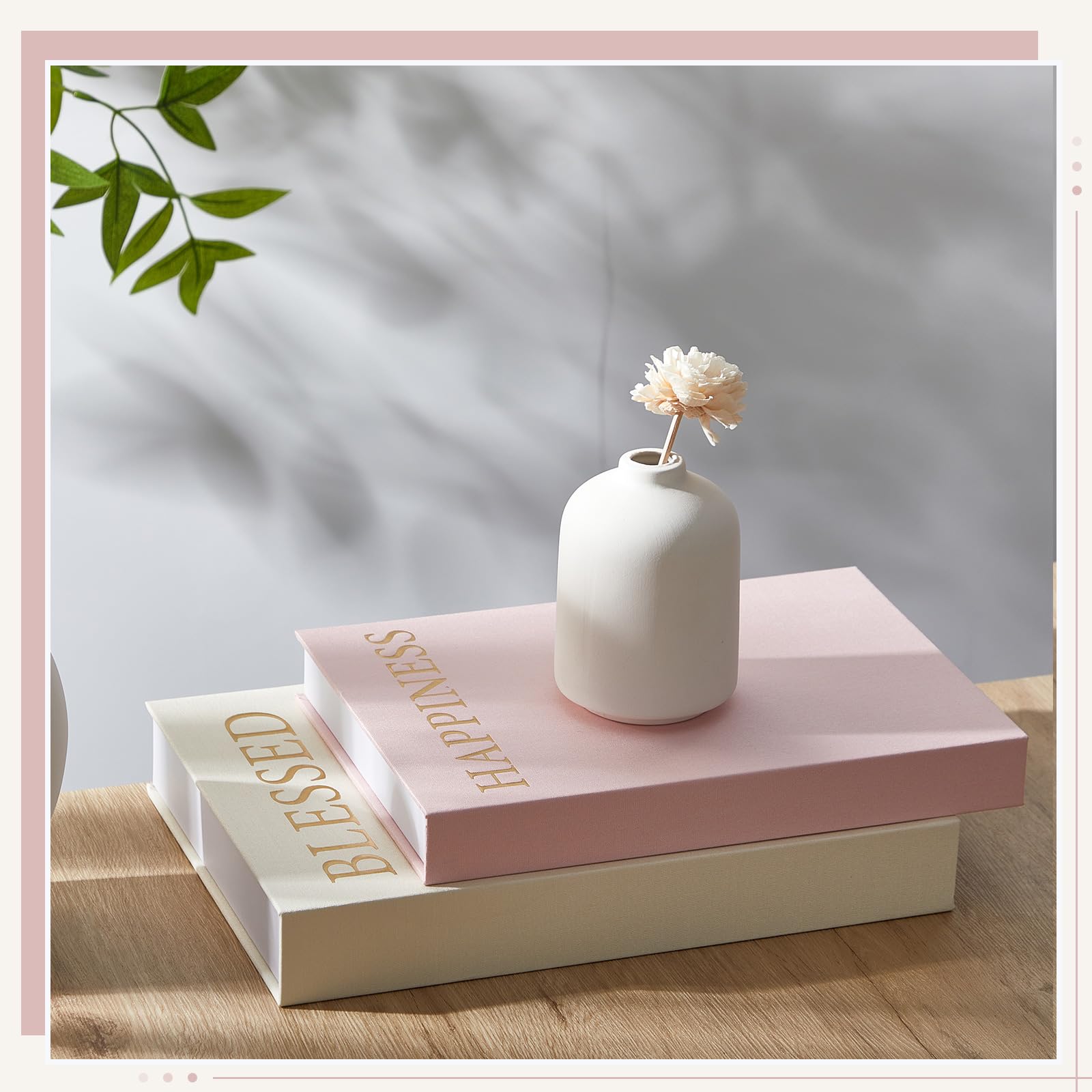 Photo 1 of Sabary Beautiful Decorative Books Set of 2 Linen Faux Book Boxes Enhance Coffee Table Bookshelf Mantel Decor Aesthetic Fake Book for Modern Home Keepsake Photo Storage Box Decoration(Beige Pink)