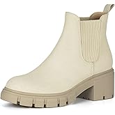 Athlefit Women's Chelsea Boots Fashion Lug Sole Chunky Heel Slip on Elastic Ankle Booties