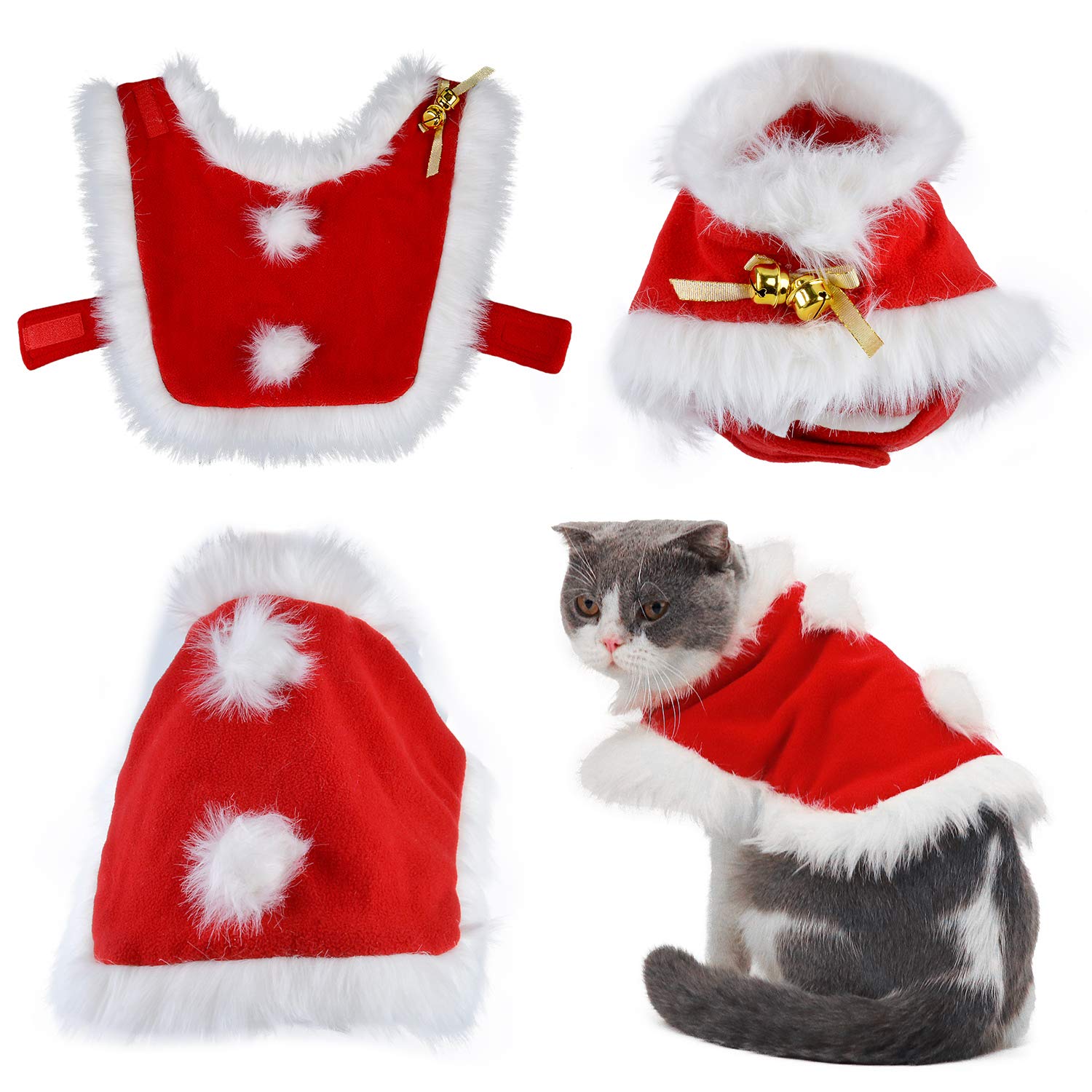 Legendog Cat Costume Christmas Adjustable Cat Santa Clothing Pet Costumes Pet Apparel for Small Dogs and Cats (Cat Christmas Costume with Bell)