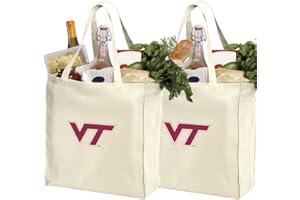 BROAD BAY Reusable Virginia Tech Hokies Shopping Bags or Virginia Tech Grocery Bag 2Pc SET NATURAL COTTON