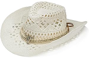 KAQJWL Faux Raffia Straw Western Cowboy Cowgirl Hat for Women or Ladies - Cute Wide Brim Decorative Bands