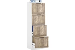 HOMCOM 4 Drawer File Cabinet with Lock, Rustic Vertical Filing Cabinet with Adjustable Hanging Rails for A4 Letter Size Files