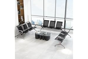 Kinfant 3-Seat Waiting Room Chairs Set - Office Guest Reception Seat Bench with Arms for Airport, Hospital, Bank, Salon, Barbershop, Hall, Room Conference(Black Mesh, Set of 3)