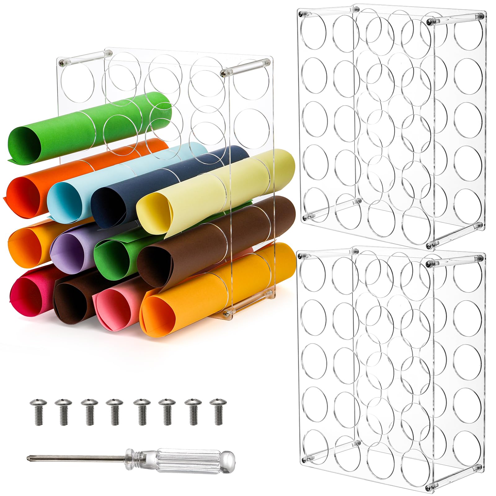 Photo 1 of Elsjoy 3 Pack Vinyl Roll Organizer, 60-Holes Acrylic Vinyl Storage Racks Vinyl Roll Holders, Vinyl Storage Organizer Display Stand for Craft Room, Art Craft Paper