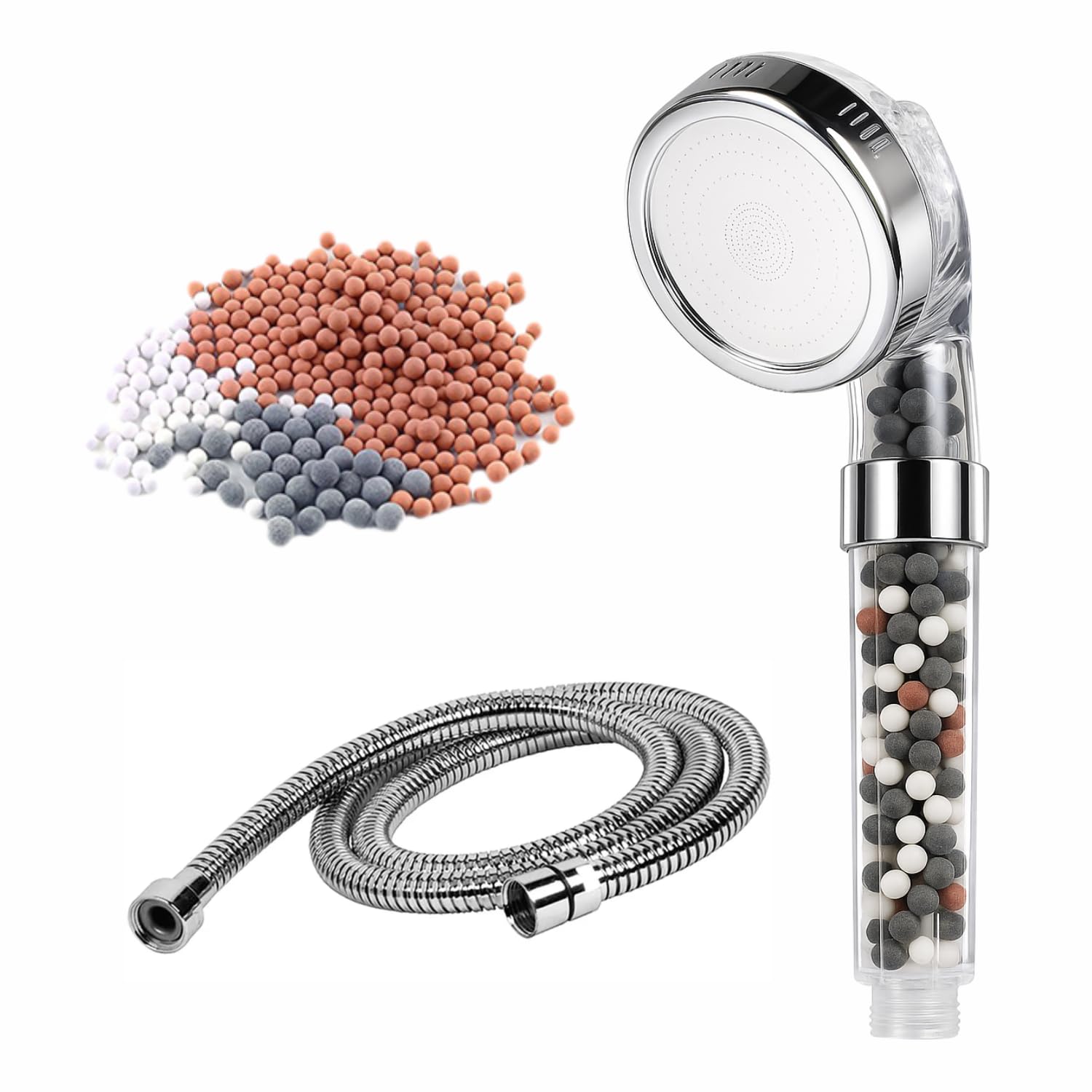 StoneStream® Electric Shower Head Filter with Hose and Replacement Stones for Hard Water Softner, High Pressure Showerhead, Spa Like Iconic Bead for Dry Skin & Hair, 3 Spray Setting, All Shower Types