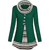 VALOLIA Womens Cowl Neck Long Sleeve Tunic Tops Button Casual Loose Shirts