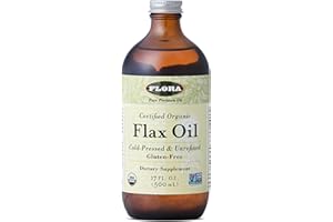 Flora Certified Organic Flax Seed Oil - Cold Pressed & Unrefined - Non-GMO, Gluten-Free, Kosher Omega Flax Oil Blend - Essential Fatty Acids for Wellness - Amber Glass Bottle - 17 oz