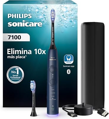 Sonicare 7100 cepillo dental eléctrico, sónico, 4 modos de cepillado, 3 niveles de intensidad, alerta de presión, EasyStart, SmarTimer, azul marino, HX7423/01 [Nueva Tecnología]