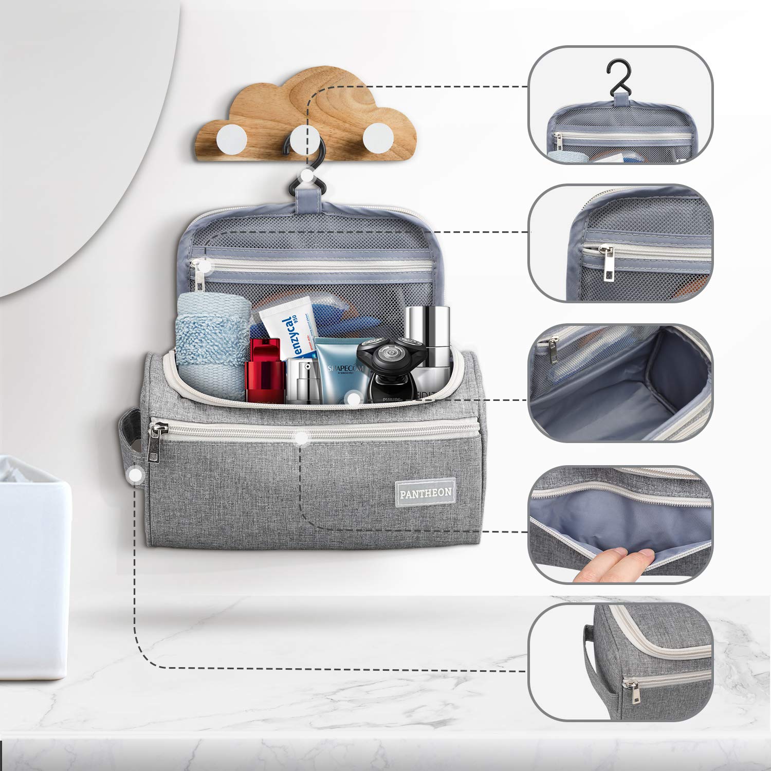 Pantheon Toiletry Organizer Wash Bag Hanging Dopp Kit Travel for Bathroom Shower : Beauty