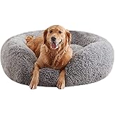 Calming Dog Beds for Large Dogs, Faux Fur Donut Cuddler Dog Bed, Round Fluffy Pillow, Washable Pet Bed for Dogs Up to 80Lbs, 