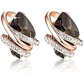 Leafael Wish Stone Stud Earrings with Birthstone Crystals, 18K Rose Gold Plated or Silver-tone
