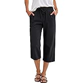 ANRABESS Capris Pants for Women Summer Casual Loose Drawstring Elastic High Waist Straight 2026 Lounge Beach Cropped Trousers
