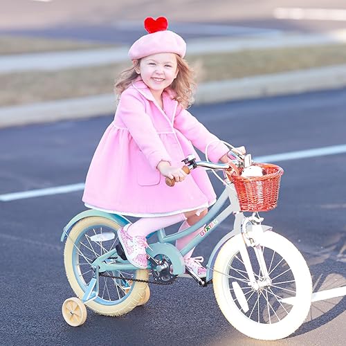Bixike Retro Design Girls Bike 14 16 18 Inch Cruiser Bicycle with Basket  Training Wheels for 4-13 Years Old