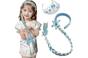 Kediciz Princess Dress up Wigs, Rapunzel 27inch Long Braided Hair Headbands Wig with Tiara Flowers Adorn for Girls Costume Accessories, Crown Hairpiece, Blue
