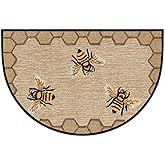 Half Round Door Mat Bee Happy Door Outdoor Entrance,for Outside Entry 18x30 in Wear Resistant Semi Circle Floor Mats Area Rug
