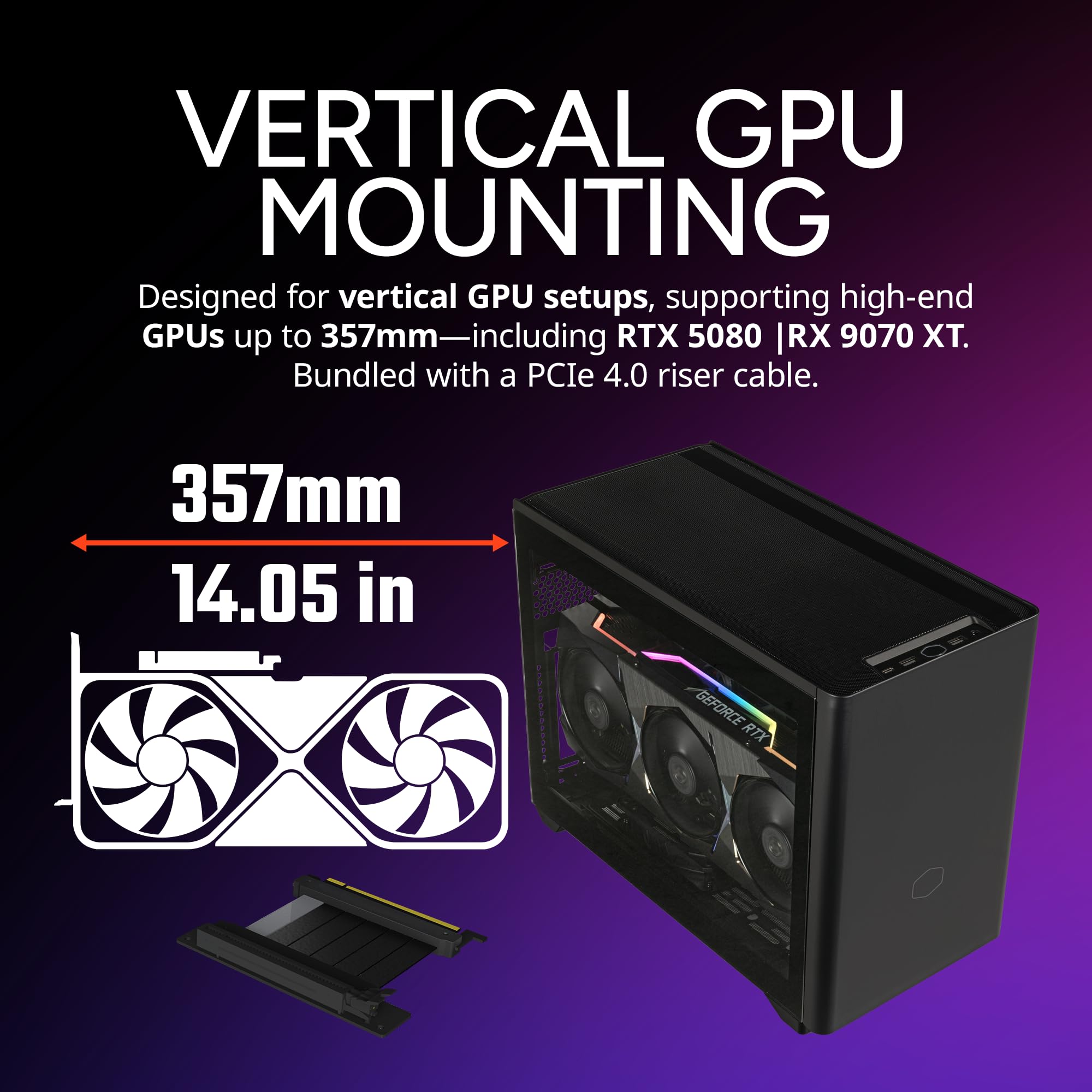 Cooler Master NR200P V2 Mini-ITX PC Case, Top-Mount 240mm|280mm AIO, 357mm Vertical GPU Mount, Only SFX PSU 130mm, Compatible RTX 5080|RX 9090 XT, Tempered Glass, USB Type-C, DIY