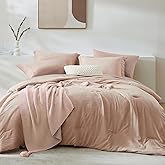 WRENSONGE Queen Comforter Set - 7 Pieces Clay Pink Soft Bed in a Bag Queen with Fitted Sheet, Flat Sheet, 2 Pillow Shams, and 2 Pillowcases- Warm Bedding Sets for All Season