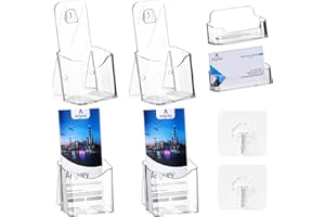 ARGVEY 4Pcs Acrylic Brochure Holder, Plastic Trifold 4 Inches Wide Pamphlet Holder Wall Mount/Countertop Organizer for Display Flyer, Booklet, Document, Literature Clear