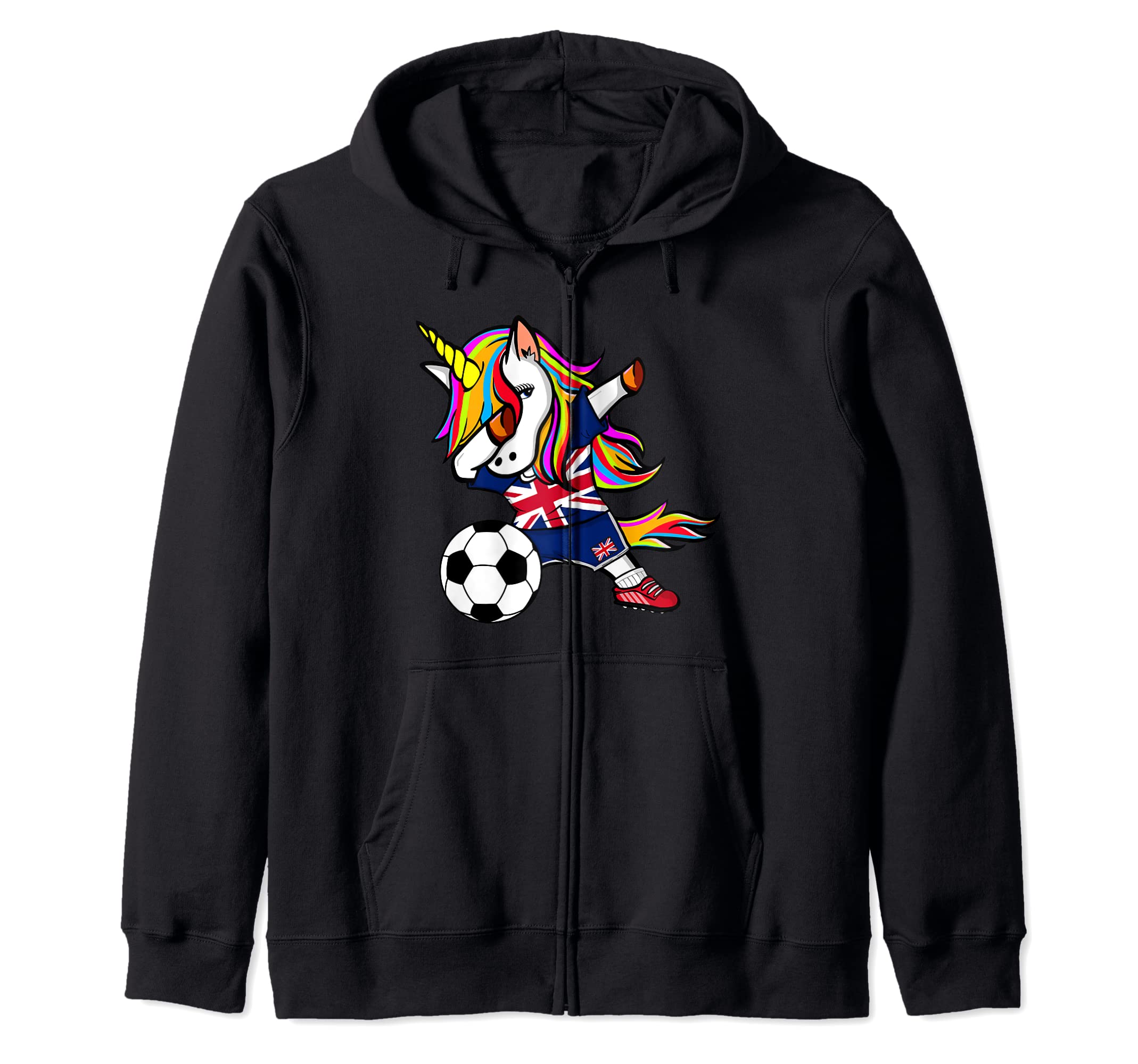 Dabbing Unicorn United Kingdom Football British Flag Soccer Zip Hoodie