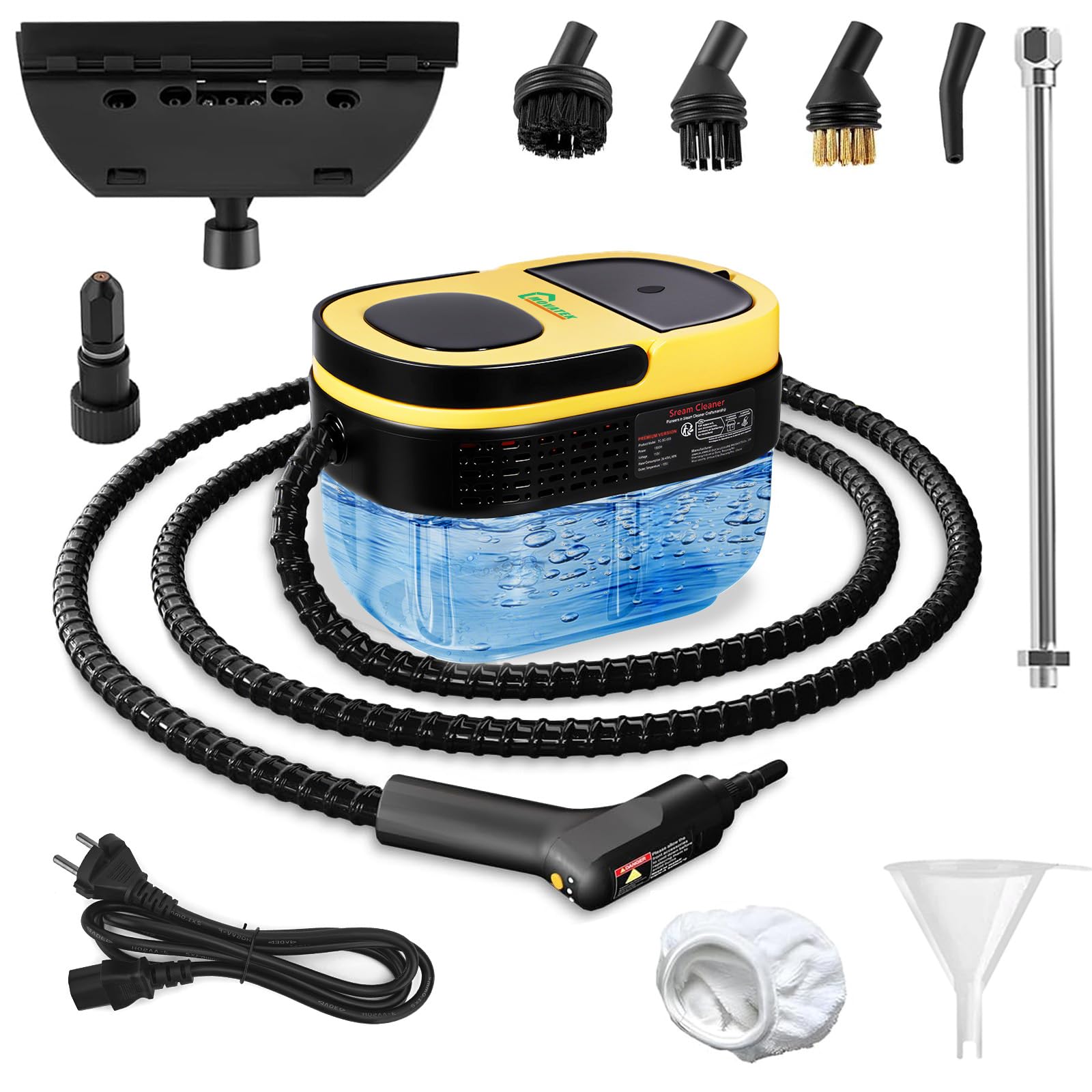 Photo 1 of Handheld Steam Cleaner, 10s Fast Heating Steamer for Cleaning, 1.6L Water Tank, 3 Levels Adjustable Handle, 11-in-1 Steam Cleaner for Home, Kitchen, Dirt, Grease, Grout, Tile, Floor, Couch and Car