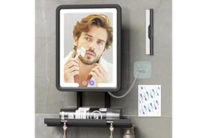 BGick Lighted Anti-Fog Shower Mirror for Shaving - 3 Color Modes Dimming Fogless with Light, 360°Rotation, Rechargeable Shower Mirror with Storage Tray & Razor Holders & Shaving Brush Holders (Grey)