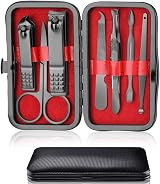 Acehome 7 in 1 Nail Clipper Manicure Set Red Leather Case Stainless Steel