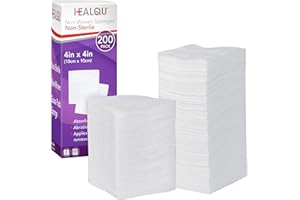 HEALQU 4x4 Gauze Pads - Bag of 200-4-Ply, Non-Woven Surgical Sponges - Super Absorbent Medical Gauze Sponges for Wound Dressing, Debridement, Cleaning, Prepping