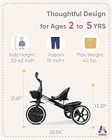 KRIDDO Kids Tricycle 18-36 Months to 5 Years Black Trike Safety Wheelbase view 3