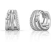 Gold/Silver Hoop Earrings Set for Women Trendy, 14K Gold/Silver Plated Huggie Earrings Diamond Cartilage Cute Cubic Zirconia Earrings Jewelry Gifts