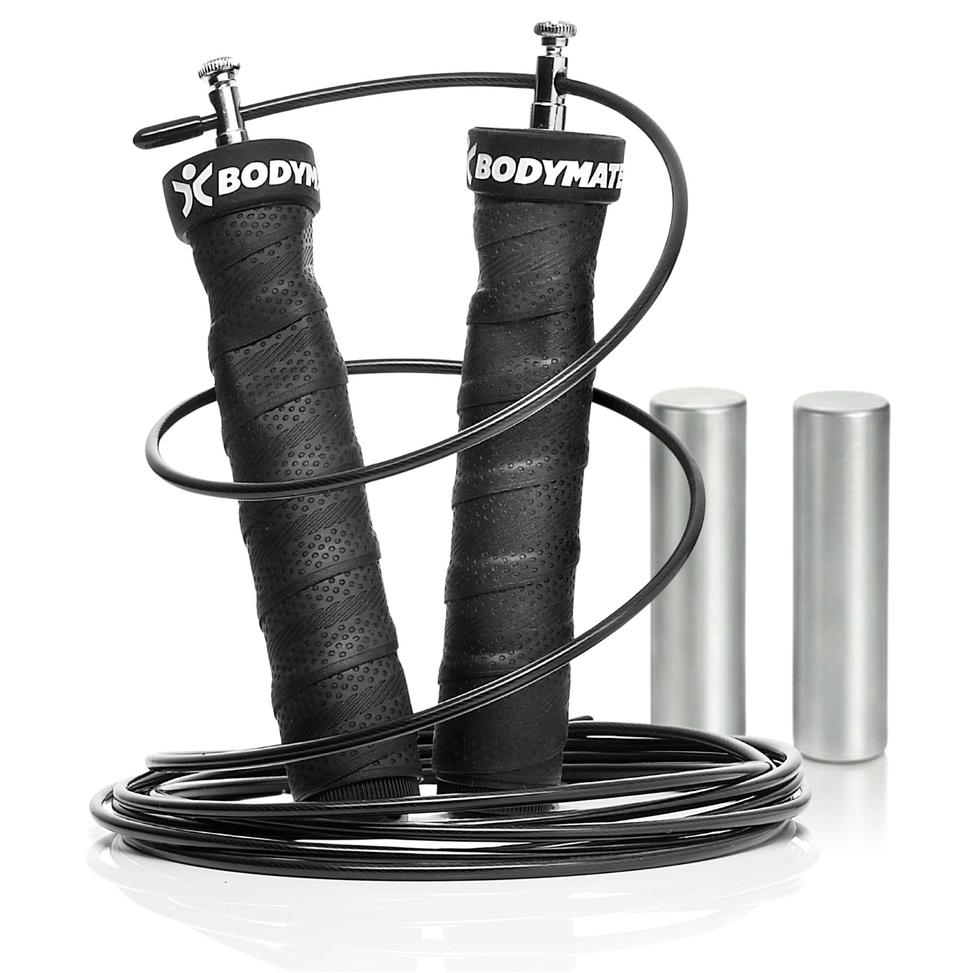 BODYMATE Premium Skipping Rope with non-slip handles - Includes 2 removable weights and 2 adjustable steel ropes - For Crossfit, Boxing, MMA, Functional, Core, Sports Training and more