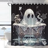 RDRUVA Ghost Shower Curtain Horror Halloween Spooky Bathtub Black Background Holiday Ambience Decoration Vintage Trick or Treat Bathroom Decoration Polyester Machine Washable with Hooks