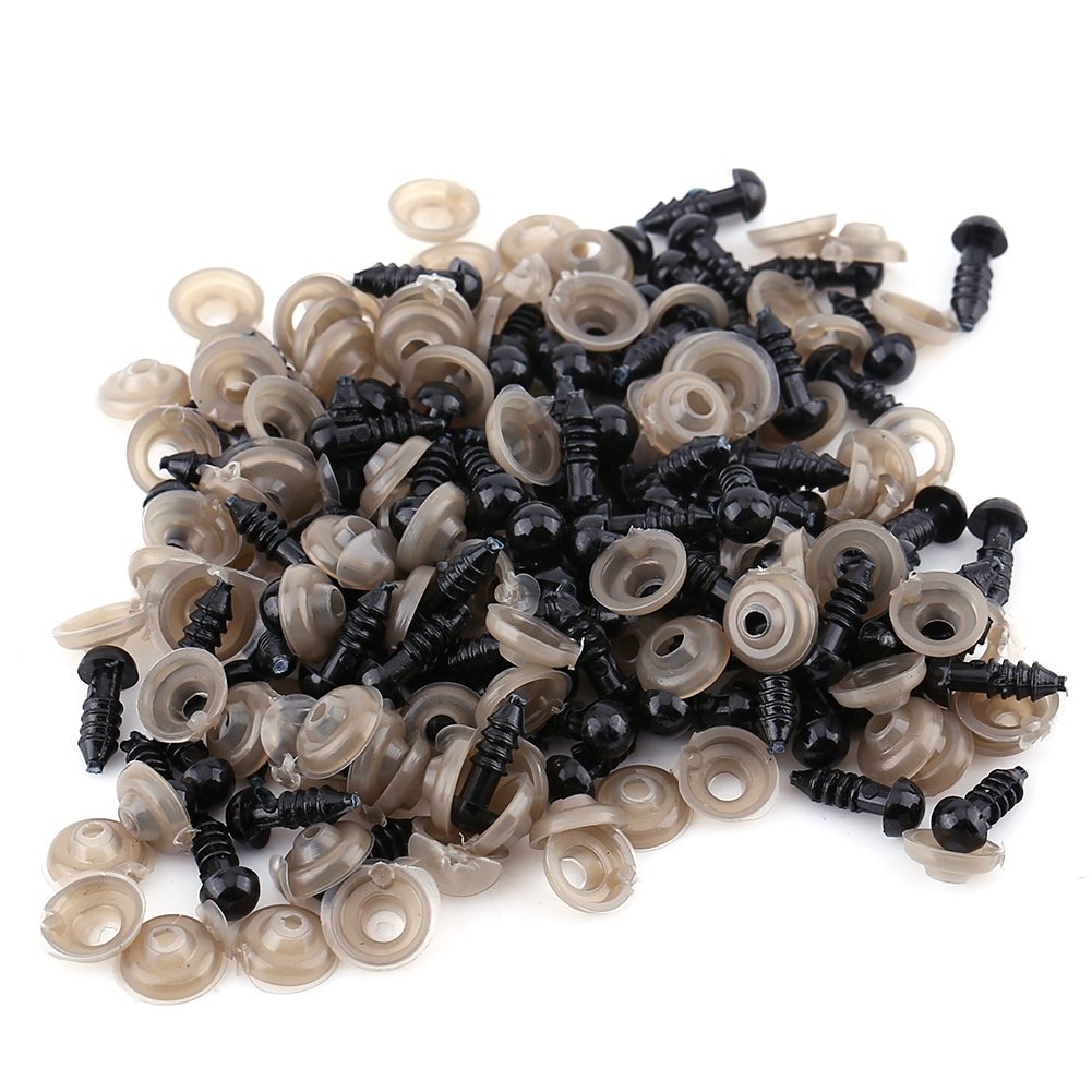 Safety Eyes with Washers, 100Pcs Small Doll Eyes Craft Toy Eyes Black Plastic Safety Eyes for Dolls Plush Animals Knitted Toys Making (8mm)
