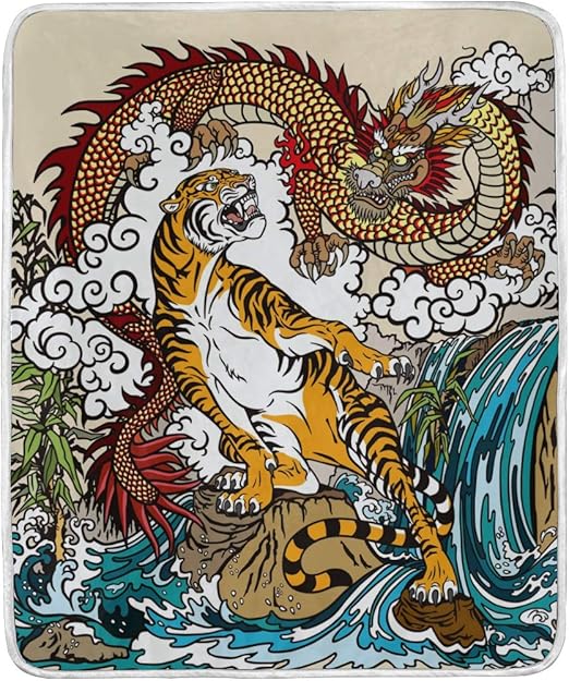 Amazon Com Traditional Chinese Dragon Tiger Soft Warm Throw Blankets Lightweight Velvet Short Plush Microfiber Blanket For Bed Couch Chair Sofa Travelling Camping 60 X 50 Home Kitchen