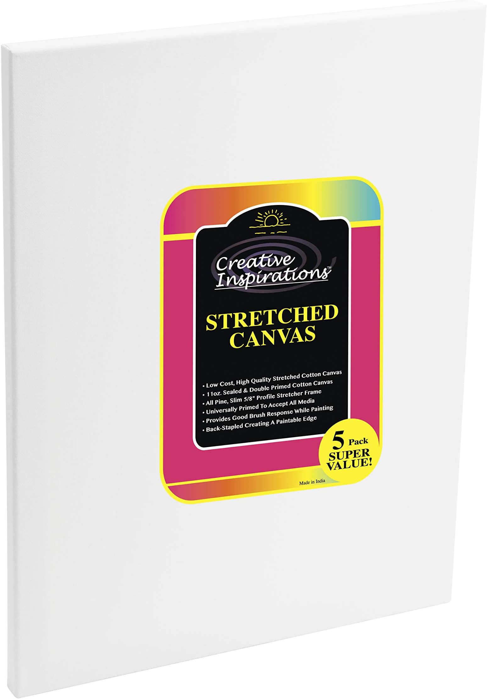 Creative Inspirations Stretched Canvas Packs - Multipack Low Cost Stretched Canvas for Artists, Painting, Professionals, & More! - [5 Pack - 9x12"]