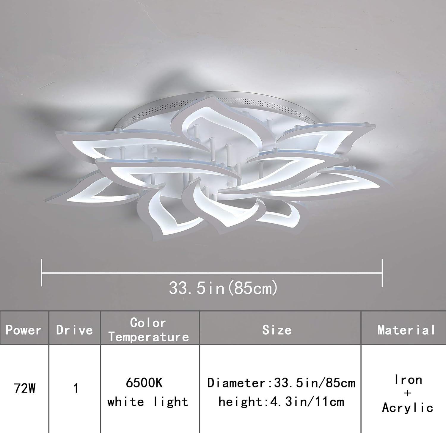 Garwarm LED Ceiling Light 72W 10 Heads Petal Modern Flush Mount Acrylic Ceiling Lamp Chandelier Lighting Fixture for Living Room Bedroom Kitchen, Cool White 6500K - - 